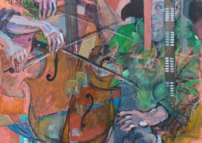 Stan Adler, huile sur toile, musicien violoncelliste virtuose. 210 par 280 cm